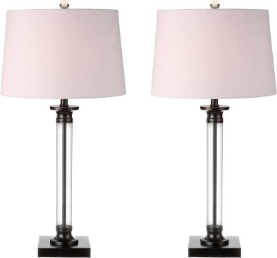 Set of 2 Table Lamps 30" Glass and Metal Table Lamp Bedside Desk Nightstand Lamp for Bedroom Living Room Office College Bookcase Bulbs Included, Black/Clear