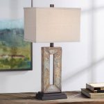 Small Rustic Traditional Style Table Lamp 26" High Natural Stale Rectangular Box Shade for Living Room Bedroom House Bedside Nightstand Home Office Reading (Color May Vary)