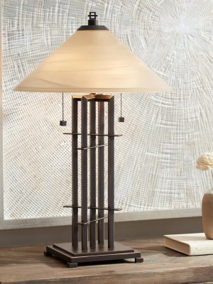 Rustic Ac Table Lamp 23.5" High Bronze Cone Alabaster Art Glass Shade Decor for Living Room Bedroom House Bedside (Color May Vary)
