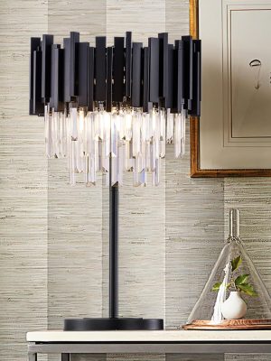 Black Crystal Table Lamp,3 Lights Table Lamps for Bedroom,Black Bedside Nightstand Lamps for Living Room,Small Decorative Desk Lamp for Reading Room,Metal Base