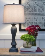 28.38" Traditional Metal Table Lamp Set with Port, 2 Count, White & Gray