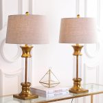Set of 2 Table Lamps 32" Metal/Glass Table Lamp Cottage Rustic Bedside Desk Nightstand Lamp for Bedroom Living Room Office College Bookcase, Gold/Clear