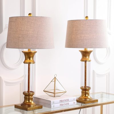 Set of 2 Table Lamps 32" Metal/Glass Table Lamp Cottage Rustic Bedside Desk Nightstand Lamp for Bedroom Living Room Office College Bookcase, Gold/Clear