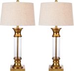 Set of 2 Table Lamps 32" Metal/Glass Table Lamp Cottage Rustic Bedside Desk Nightstand Lamp for Bedroom Living Room Office College Bookcase, Gold/Clear