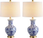 Set of 2 Table Lamps 25.25" Ceramic/Metal Table Lamp Cottage Bedside Desk Nightstand Lamp for Bedroom Living Room Office College Bookcase, Blue/White